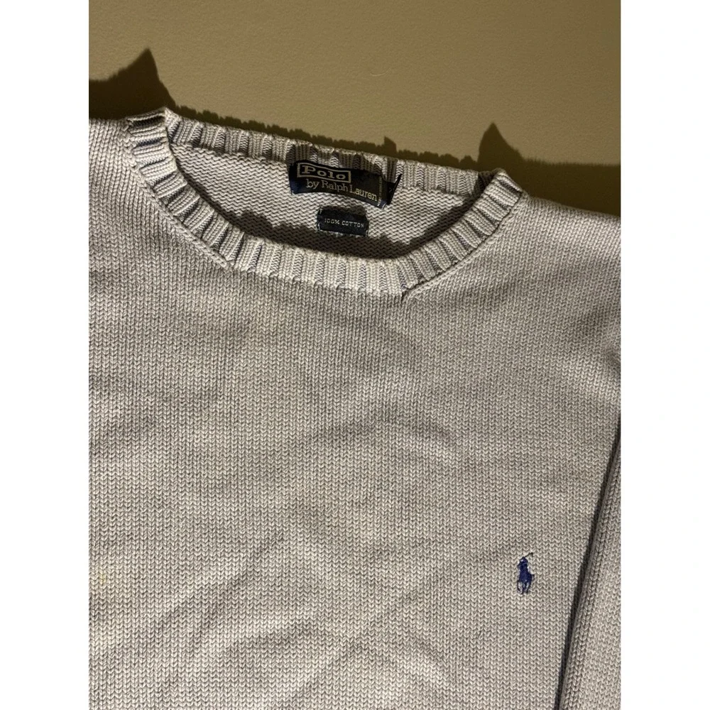 Vintage Polo Ralph Lauren Light Blue Cotton Shaker Knit Crewneck Sweater 2XLT